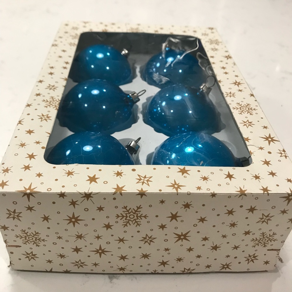 Vintage Teal Blue Mercury Glass Christmas Holiday Ornaments
